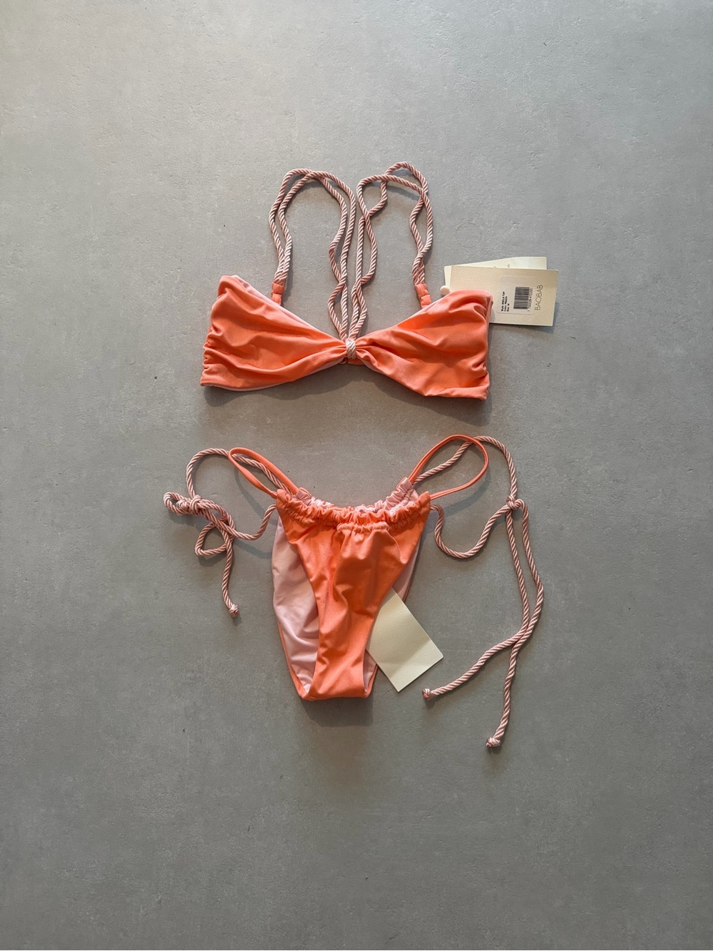 Baobab Collection Coral-Orange Ruched Tie Bikini Set